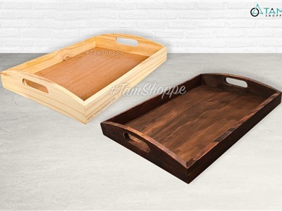 Khay gỗ để trà bánh 2 quai gỗ Bigsize